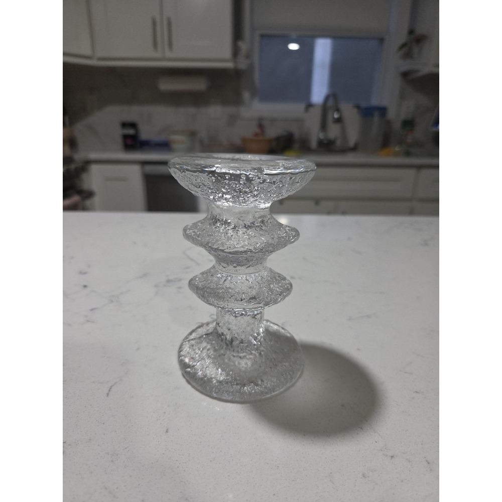 IITTALA FESTIVO TS 2-RING Timo Sarpaneva Mid Century Glass Crystal Candle Holder
